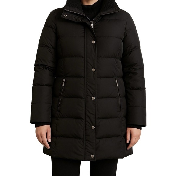Michael Kors Jackets & Blazers - Michael Kors Black Puffer Coat Quilted Down Fill Zip Front Collar Medium